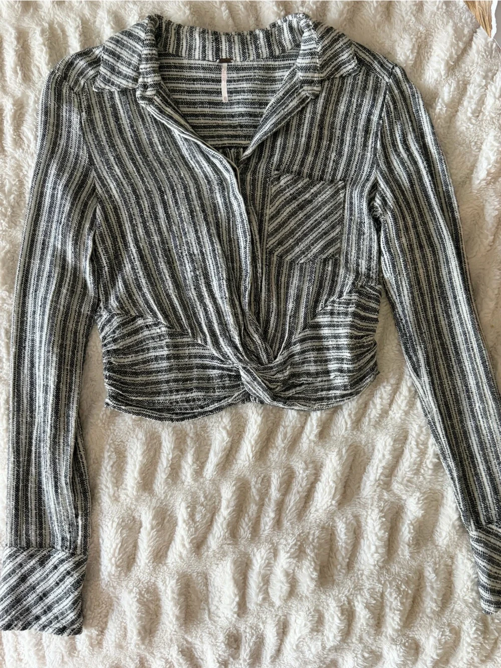 Free People Black & White Striped Button Front Blouse | XS